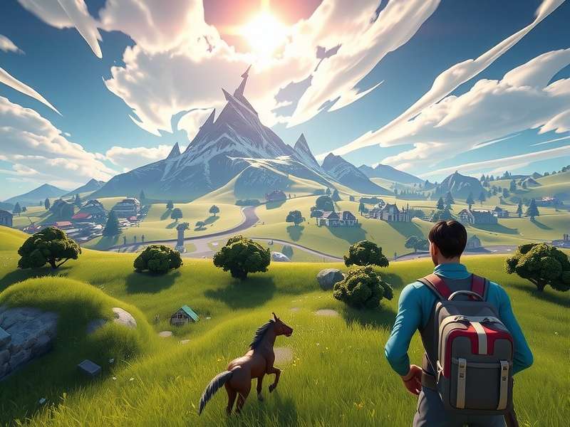 Fortnite Creative map with geographic landmarks and a player character observing