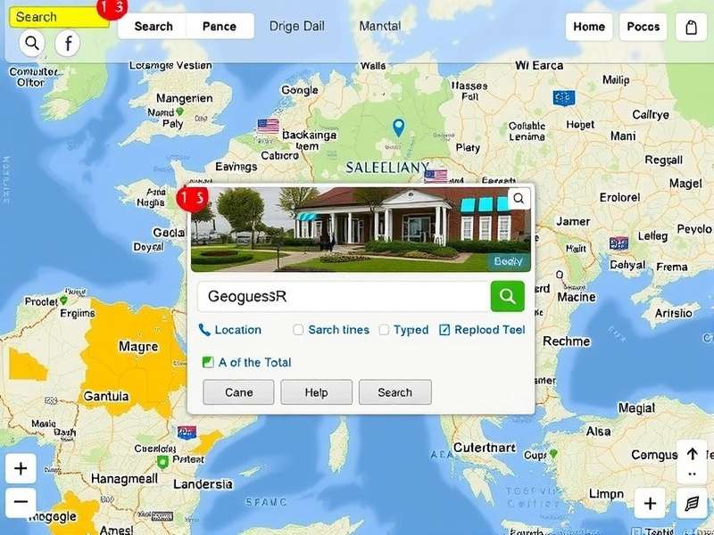 World map with location pin highlighting GeoGuessr gameplay