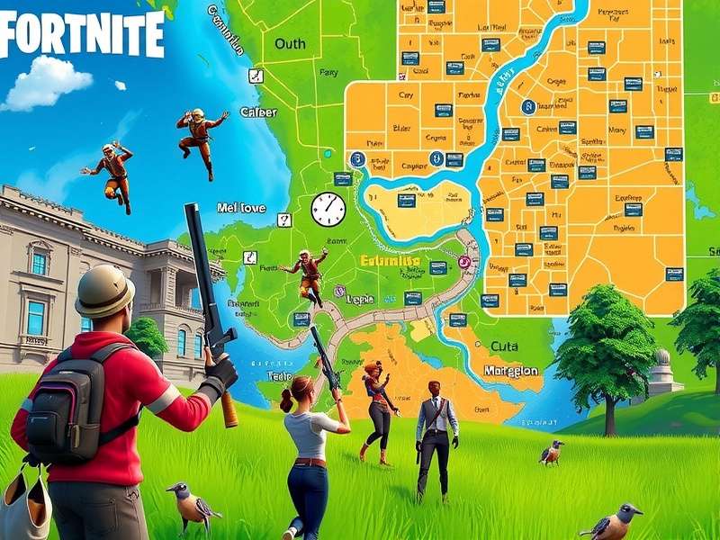 Fortnite Geoguessr Game screenshot showing iconic locations