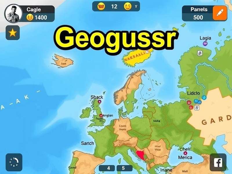 Screenshot of GeoGuessr free online gameplay showing a street view guessing interface