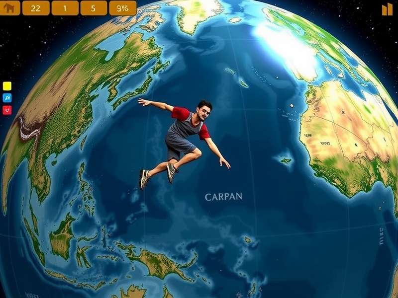 A player studying a GeoGuessr Daily challenge on a laptop with a world map in the background