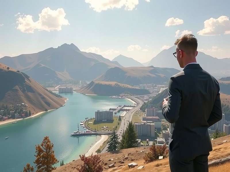 GTA GeoGuessr panoramic view of Los Santos at sunset with iconic Vinewood sign in the background