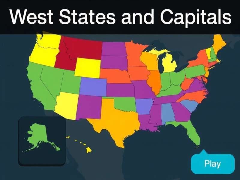 Western United States map with GeoGuessr game interface overlay showing states and capitals
