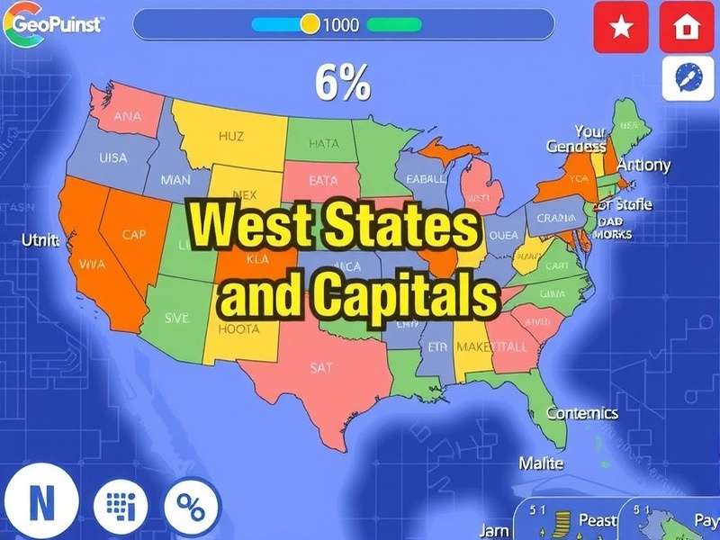 Western USA map overlay with GeoGuessr game markers showing state capitals from Washington to New Mexico