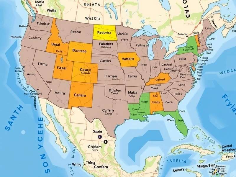 GeoGuessr game map of the western United States showing state capitals and landmarks