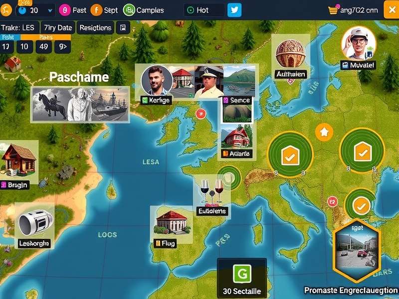 Geoguessr Gameplay Deutsch – Interactive world map with German landmarks and compass